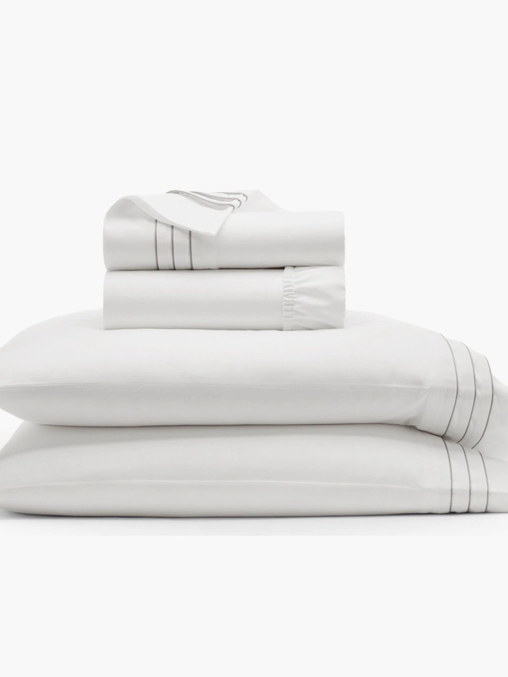 Boll & Branch NWT Queen Signature Tripple Pleat Sheet SET In White/Pewter $299ms